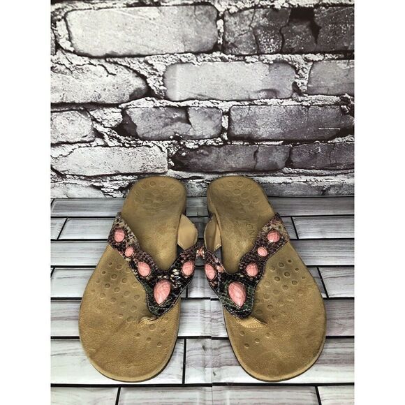 Vionic Eve 2 Jewel Pink Leather Snake Orthoheel Sandals Women's Sz 9M US/40EU - Picture 2 of 16